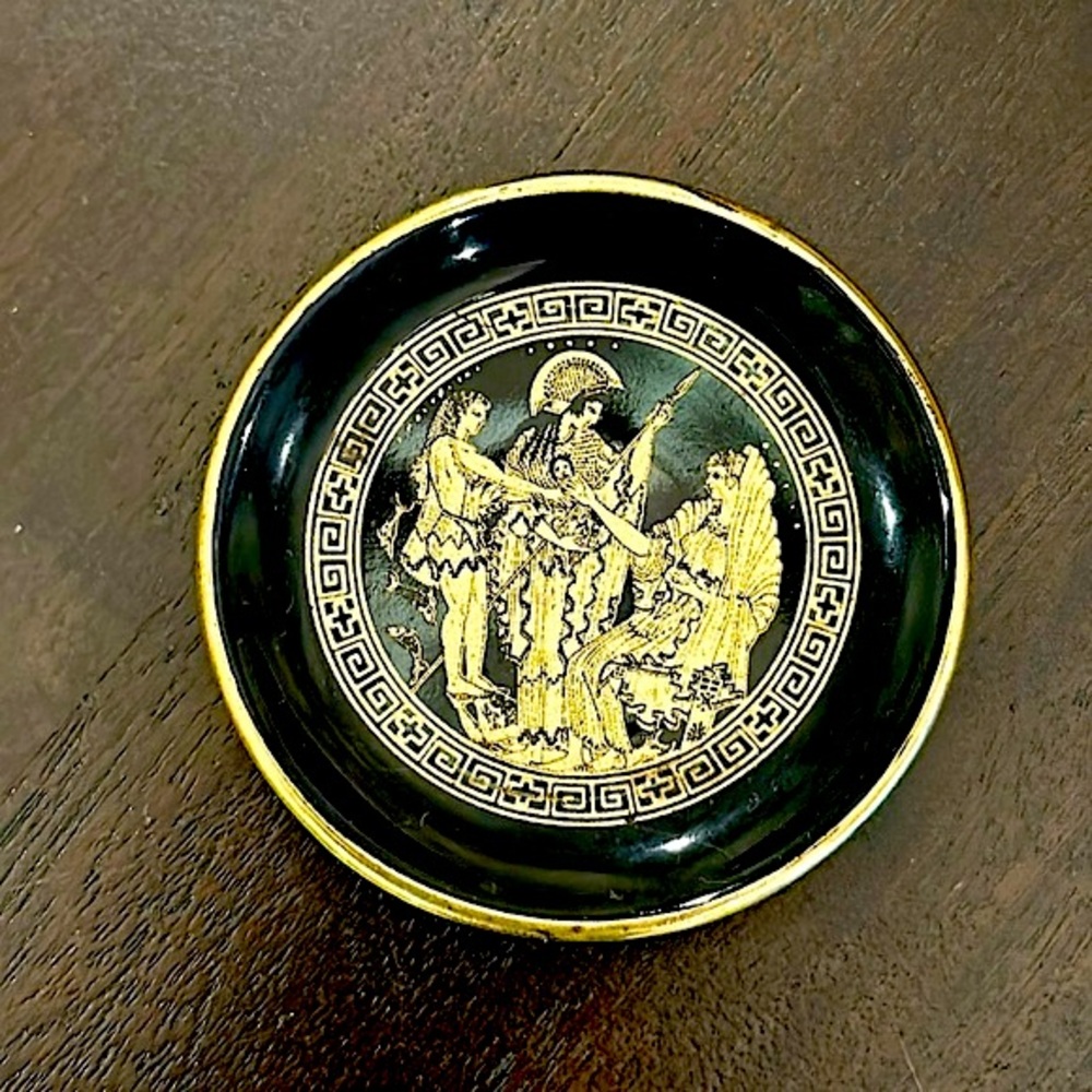 24k Gold Gilded Mini Plate Hand Painted Greek Gods Poseidon Athena Hestia